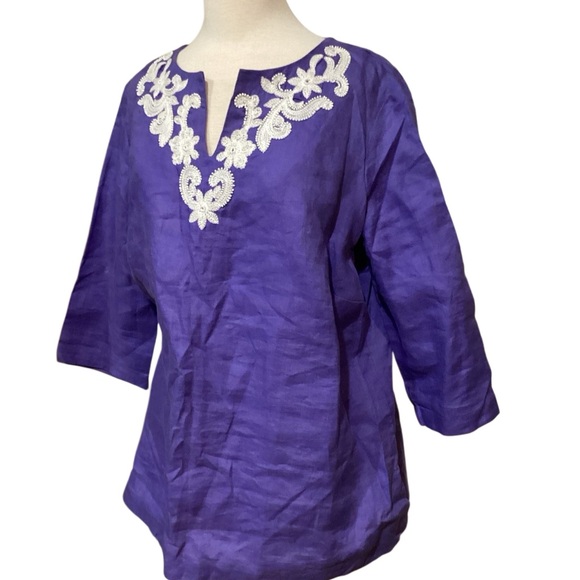 Talbots linen popover eyelet tunic top size 0X - Picture 4 of 11